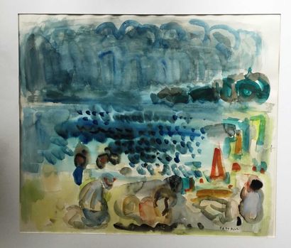 André COTTAVOZ (1922-2012) «La plage»
Aquarelle, signée en bas à droite.
42 x 50...