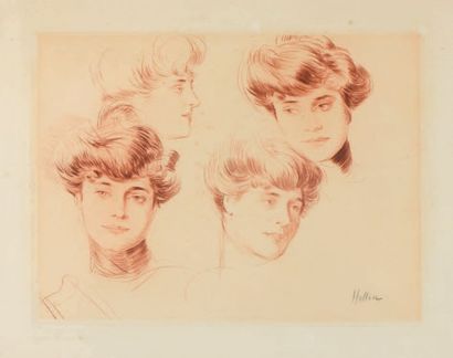 Paul César HELLEU (1859-1927) Quatre études de têtes de jeune femme (Madame Cheruit...