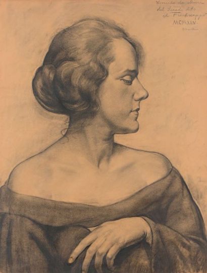 Leonid FRECHKOP (Moscou 1897-Bruxelles 1982) Portrait de femme de profil, 1924
Fusain...
