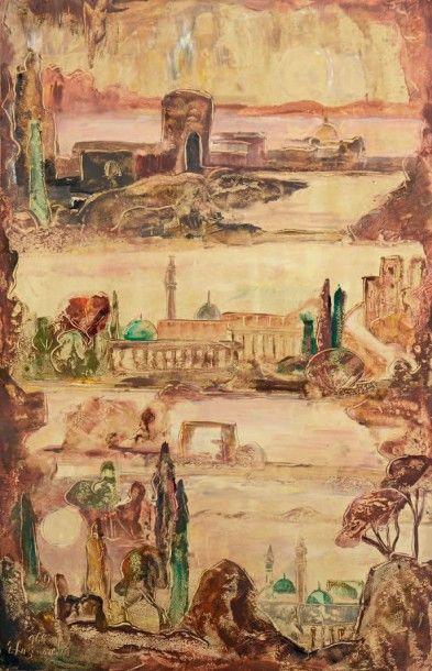 Elena LAZINOVSKA (1903-2000) Ville imaginaire, 1968
Peinture sur papier marouflé...