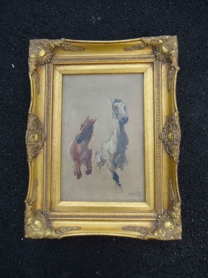 Henri Georges CHARTIER (1859-1924) Etude de chevaux Huile sur carton signée en bas...