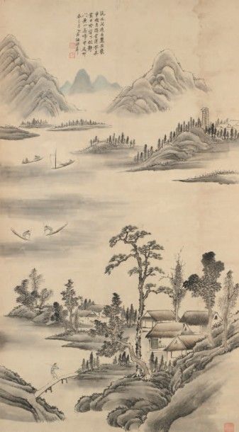 CHINE - XXe siècle 
Encre et couleurs sur papier, représentant des pêcheurs, lettrés...