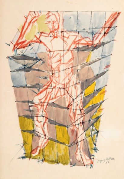 Jacques VILLON (1875-1963) 
Homme
Lithographie en couleurs, signée et datée 52.
44,5...