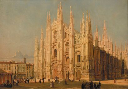 Guiseppe CANELLA ( ), entourage de 
La place du Duomo, Milan, circa 1850
Huile sur...