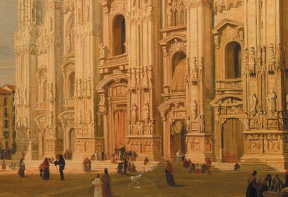 Guiseppe CANELLA ( ), entourage de 
La place du Duomo, Milan, circa 1850
Huile sur...