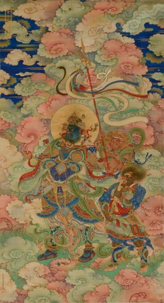 CHINE - XVIIIe siècle Deux peintures religieuses: encre et couleurs sur soie, représentant...
