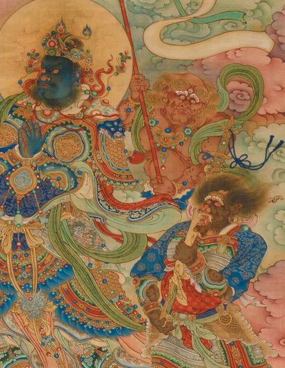 CHINE - XVIIIe siècle 
Deux peintures religieuses: encre et couleurs sur soie, représentant...