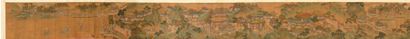 CHINE - XIXe siècle 
Encre et couleurs sur soie, représentant la fête des bateaux-dragons.
Porte...