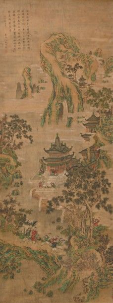 CHINE - XIXe siècle 
Encre et couleurs sur soie, représentant des enfants jouant...