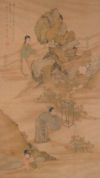 CHINE - XIXe siècle 
Encre et couleurs sur soie, représentant une scène du romain...