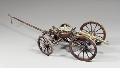 null Maquette de canon système GRIBEAUVAL, avec son avant-train, en bois, et ferrures...