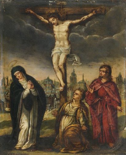 Ecole ANVERSOISE vers 1630 La Crucifixion Cuivre. 17 x 13,5 cm