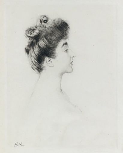 Paul HELLEU (1853-1927) Portrait de Melle LEMAIRE Pointe sèche. 30 x 23 cm