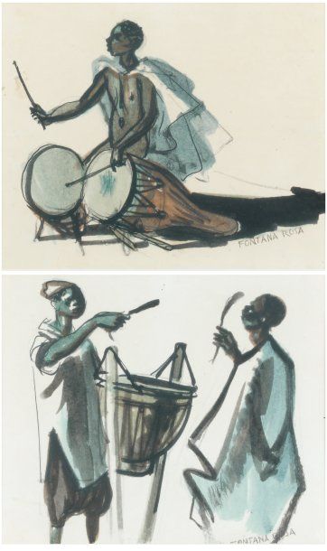 FONTANAROSA (1912-1975) Les musiciens Deux aquarelles gouachées signées faisant pendant....