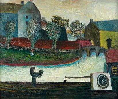 Aristide CAILLAUD (1902-1990) La rivière Huile sur panneau. 44 x 53 cm