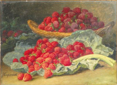 Jean CAPEINICK (1838-1890) Le panier de fraise Huile sur panneau signée en bas à...