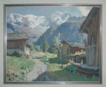 Angelo ABRATE (1900-1985) Le Mont Blanc vue de Saint Gervais. Huile sur panneau signée...