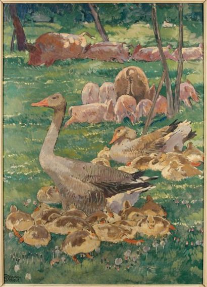 Mathurin MEHEUT (1882-1958) Printemps en Normandie Huile sur toile signée en bas...