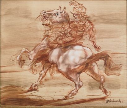 Claude WEISBUCH (Né en 1927) Cavalier casqué Huile sur toile 55 x 46 cm