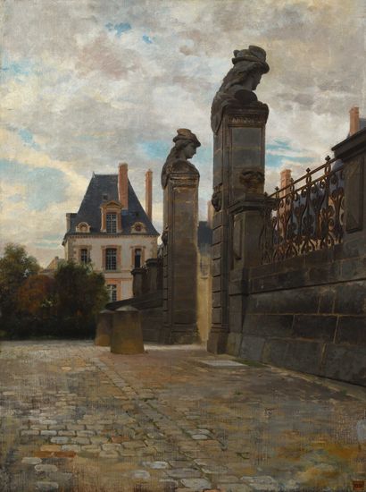 null Louis Emile ADAN (1837-1937) L entrée de la cour des offices du château de Fontainebleau...
