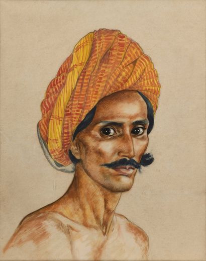 null Ecole anglaise de la fin du XIXe siècle Portrait d un indien Pastel sur papier....