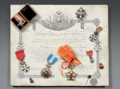 null Diplôme et croix miniature de chevalier de la Légion d'honneur (1826). Attribué...