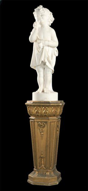 FÉLIX SANZEL ( 1829-1883) FILLETTE FRIPONNE Sujet en marbre blanc de Carrare signé...