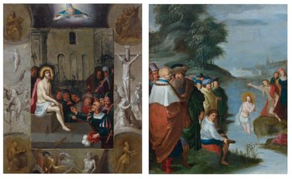 Ecole FLAMANDE du XVIIe siècle, atelier de Frans FRANCKEN Ecce Homo Le Baptême du...