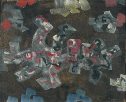 Mark TOBEY (1891-1976) Composition abstraite sur fond bleu, 1954 Détrempe à l'huile...