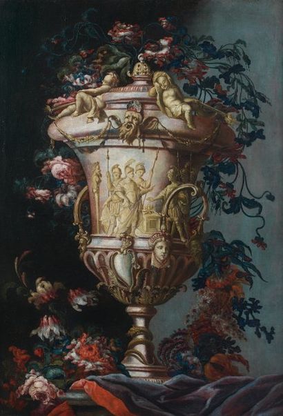 Attribué à Karel van VOGELAER (1653 - 1695) Bouquet de fleurs Toile. 77 x 54 cm Notre...