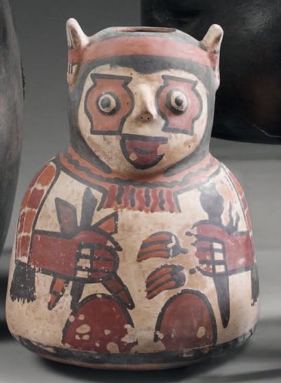 Culture NAZCA, Pérou 400-800 après J.C. Vase zoomorphe. Céramique à décor polychrome...