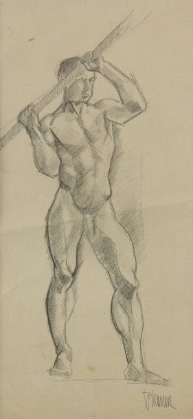 null 10 Gunnar TORHAMN (1894 1965) Le javeliste Dessin au crayon sur papier, signé...