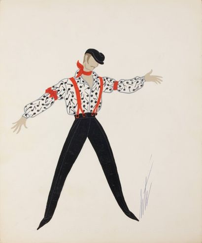 null 120 Romain de Tirtoff dit ERTE (1892-1990) Le musicien Gouache sur papier, signée...