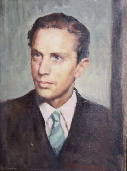 null 127 Jozsef PROHASKA (1886-1964) Portrait à la cravate bleue Huile sur toile,...
