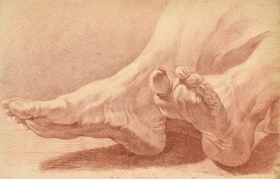 null 161 Ecole française XIXe siècle Etude de pieds Dessin à la sanguine sur papier....