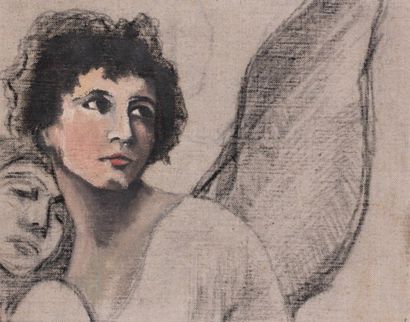 null 205 Eugène FEYEN (1815-1908) Etude d’ange Fusain et huile sur toile marouflée....