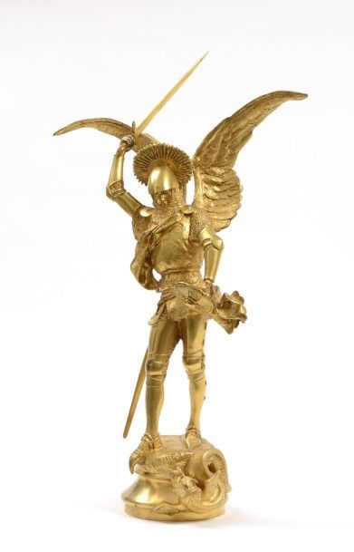 null 226 Emmanuel FREMIET (1824-1910) Saint Michel Bronze à patine dorée, épreuve...