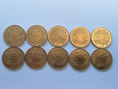 null 10 pièces de 20 Francs Suisse or