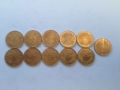 null 11 pièces de 20 Francs Suisse or