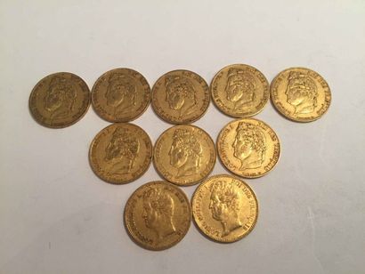 null 8 pièces de 20 Francs or Louis Philippe tête nue et 2 pièces 20 francs or Louis...