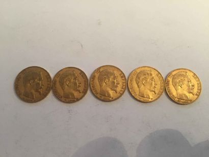 null 5 pièces de 20 Francs or Napoléon III tête nue
