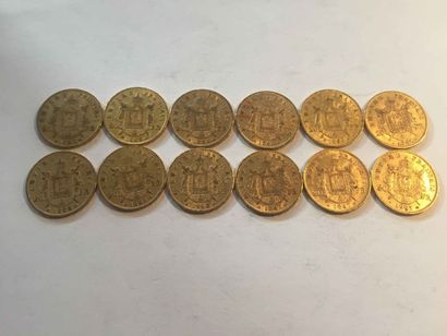 null 12 pièces de 20 Francs or Napoléon III tête couronnée