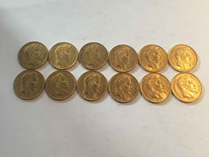 null 12 pièces de 20 Francs or Napoléon III tête couronnée