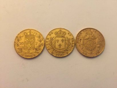 null 2 pièces 20 Francs or Louis XVIII (1814 A – 1820 A), 1 pièce de 20 Francs or...