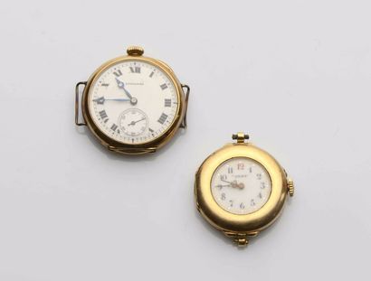 null Deux montres mécaniques en or jaune 18K (750), la première à comptoir des secondes...