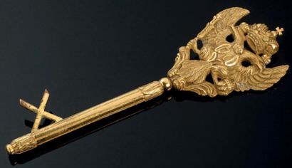 null Belle clé de chambellan en bronze doré finement ciselé, orné de l'aigle bicéphale...