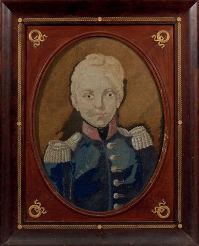 null Duc de Bordeaux
Rare portrait polychrome brodé de forme ovale le représentant...