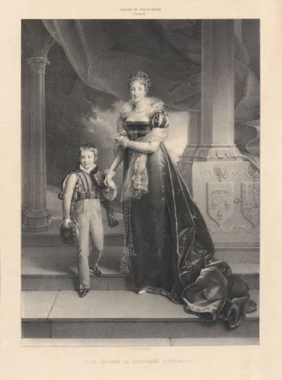 null Marie-Amélie
Lithographie représentant la duchesse d'Orléans en pied donnant...