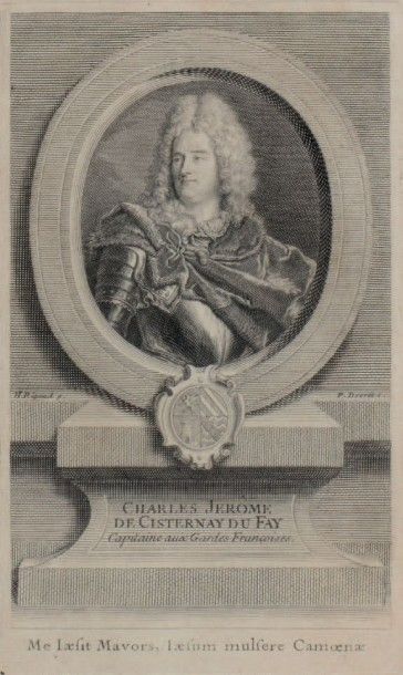 null Petite gravure représentant Charles Jérôme de Cisternay du Fay, capitaine aux...