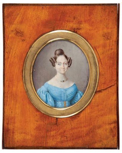 null Belle paire de portraits miniatures peints de forme ovale, représentant M. et...